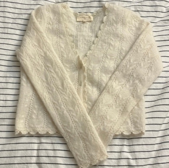 SÉZANE Antony Fancy Knit V Neck Cardigan Ivory Ecru XS New - Picture 5 of 14